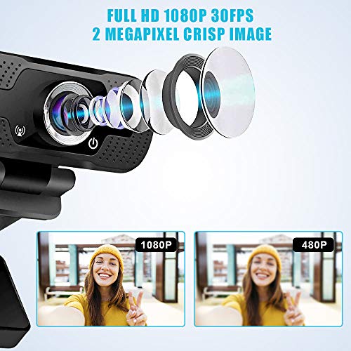 MetFut 1080P Full HD Webcam USB PC Computer Camera with Microphone Smart Streaming Web Cam for Laptop Desktop Notebook, Video Calling, Recording, Conferencing, Gaming