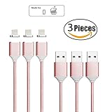Netdot 3 Pack 2nd Generation Magnetic USB Charger Cable Adapter for iPhone 5, 5c, 5s, SE, 6, 6 Plus, 6s, 6s Plus, 7, 7 Plus (3 Pack rose gold)