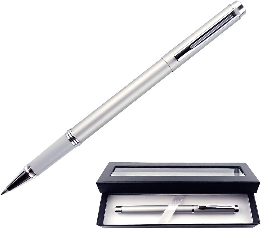 CivoPrint Personalized Gift Metal Ballpoint Pen and Case Custom Engraved Fast with Text for Birthday Anniversary Father's Day (Silver Color)