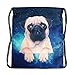 Boys Girls Teenager Drawstring Bag ，Full printing Drawstring Backpack School Shoulder Backpack Nylon Folding Bag for School Home Travel Sport Storage (Pug dog)