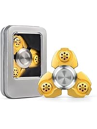 Dacra For Alien UFO Tri-Spinner Golden Fidget ADHD EDC Focus Longer rotation Toy With Stable Bearing and Smaller Friction, Beautiful Look and Great for Anxiety Relief & Deep Thought (yellow)