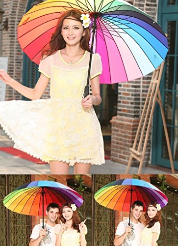 meizhouer 24k Color Rainbow Umbrella Fashion Long Handle Straight Anti-UV Sun/Rain Stick Umbrella Manual Big Parasol - Thumbnail 6