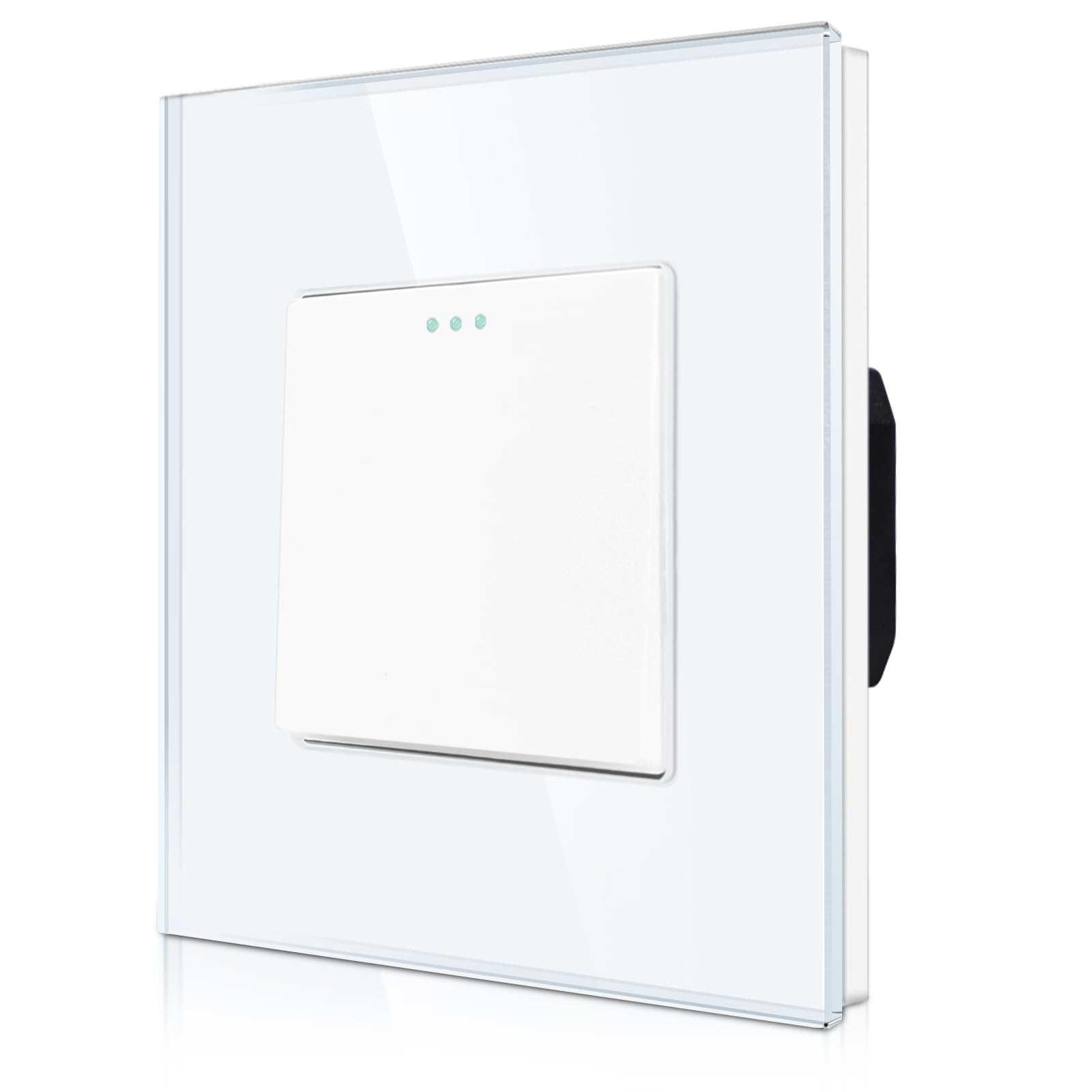 CNBINGO Rocker Button Light Switch 1 Gang 2 Way Glass Light Switch, Modern Tempered Glass Wall Panel with Phosphor Dots, White