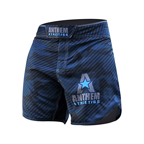Anthem Athletics Defiance Kickboxing Short MMA Shorts - Muay Thai, BJJ, WOD, Cross-Training, OCR - Navy Line Camo - 32"