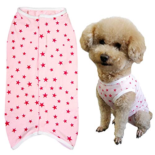 Dog’s Recovery Suit Post Surgery Shirt for Puppy, Wound Protective Clothes for Little Animals(Pink Stars-XXS)