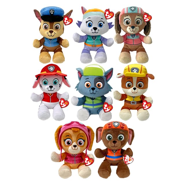TY Paw Patrol Beanie Babies Set of 8 – Chase, Rubble, Rocky, Liberty, Marshall, Skye, Everest, Zuma – Soft Plush Toy for Kids, Collectible, Cuddly Plushies, Soft Play Toy for Boys and Girls