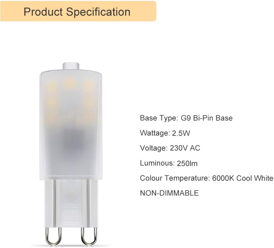 Noobibaba G9 LED Bulb 2.5W, Cool White 25W Halogen Light Bulb Replacement - Image 5