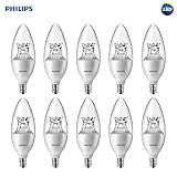Philips LED Dimmable B12 Soft White Light Bulb with Warm Glow Effect 330-Lumen, 2700-2200-Kelvin, 4.5-Watt (40-Watt Equivalent), E12 Base, Clear, 10-Pack (packaging may vary)