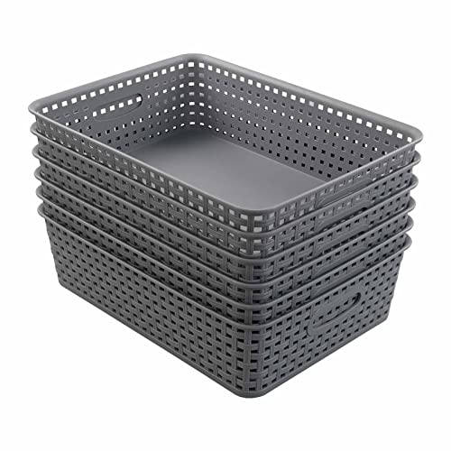 Vcansay - Lot de 6 paniers de rangement en plastique - Gris