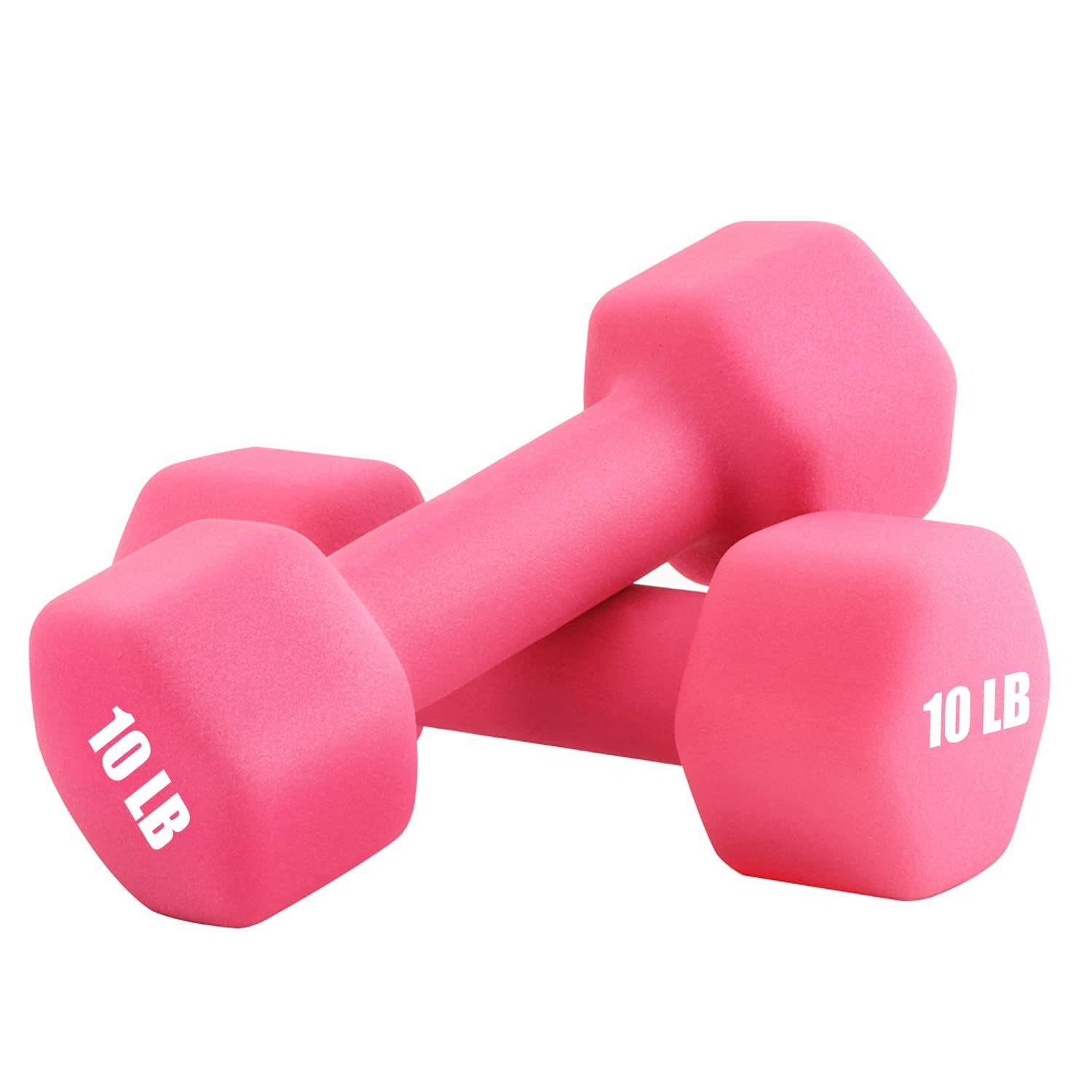 Portzon Weights Dumbbells 10 Colors Options Compatible with Set of 2 Neoprene Dumbbells Set,1-15 LB, Anti-Slip, Anti-roll, Hex Shape Pink Image