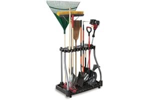 Rubbermaid Garage Tool Tower Rack Easy to Assemble Wheeled Organizes up to 40 Long-Handled Tools/Rakes/ Brooms/Shovles in Home/House/Outdoor/Shed Black