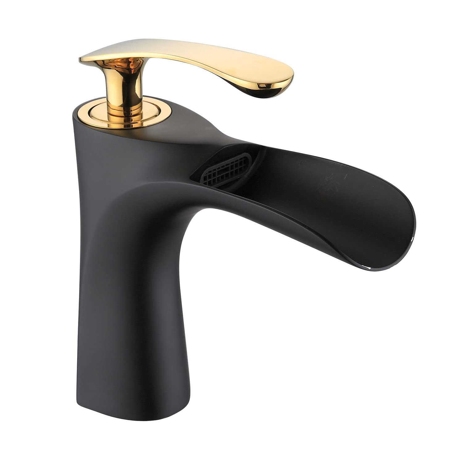 Bathroom Waterfall Basin Sink Mixer Tap One Handle Lavatory Mixer Tap Cold and Hot Water Basin Faucet Brushed Nickel Finish Solid Brass Gudetap GT2204BG