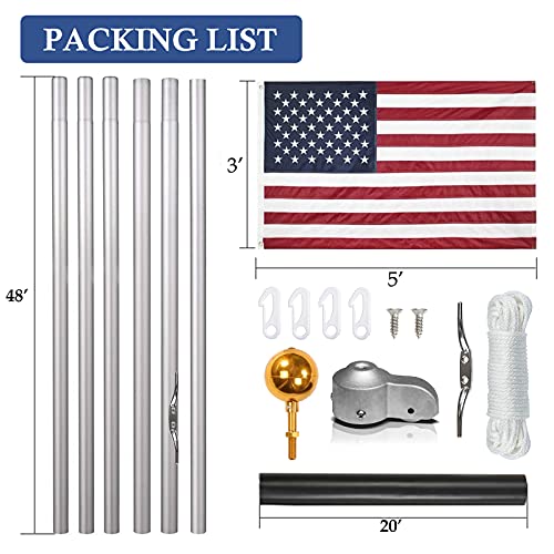 NQ 20FT Aluminum Flagpole Set Sectional Flag Pole Kit Outdoor