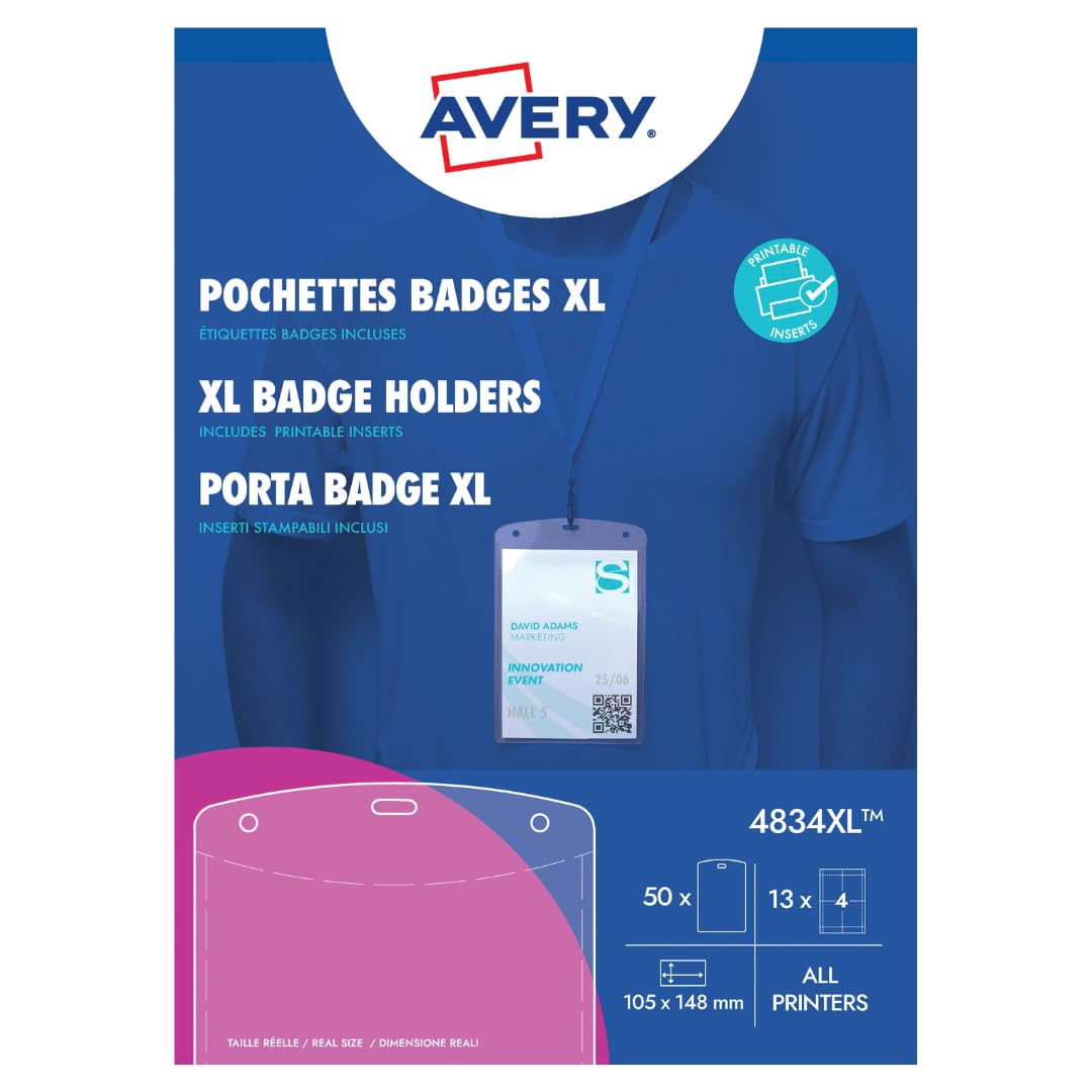 Avery 4834XL A6 Event Badge Holders Without Lanyard