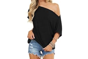 INFITTY Women's Short Sleeve Shirts Off Shoulder Tops Casual Batwing Tunics Summer Oversized Tshirt 2026