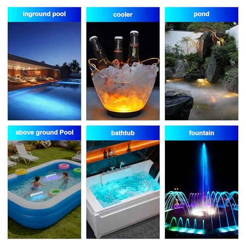 LED Underwater Pool Light Wireless Rechargeable Submersible Lamp with Remote Control, 8 Lighting Modes, IP68 Waterproof Pool Off Ground, Ponds and Parties (2)