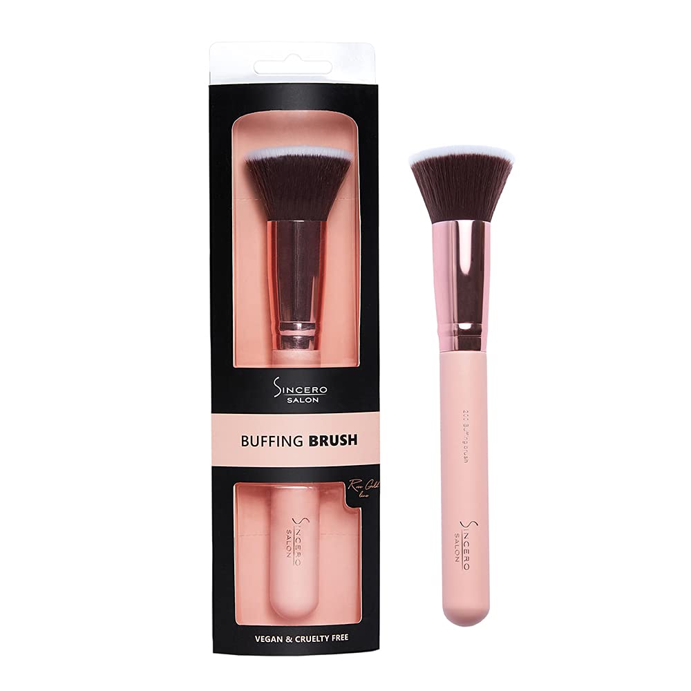 SINCERO SALON Foundation Brush I Flat Top, Perfect For Blending Liquid, Cream or Flawless Powder I Rose Gold, 100% Vegan, Cruelty-Free Buffing Brush, Perfect as a Gift