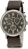 Timex Men's TW2P85400 Weekender Chrono Titanium-Tone/Dark Brown Leather Slip-Thru Strap Watch