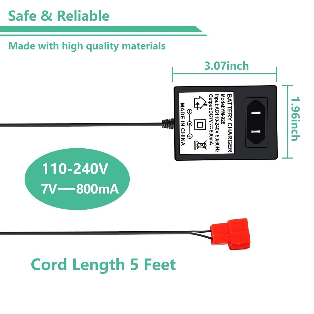 Replacement 6 Volt Battery Charger for BMX X6 Kid TRAX Disney GMC Dinsney Wal-Mart Kid TRAX Moto ATV Quad Disney Ride On Car Red Square Plug, 6V Kids Ride On Car Charger