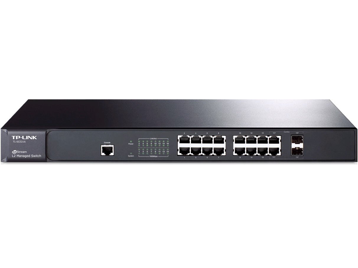 TPLINK TLSG3216 16port PureGigabit L2 Managed Switch, 16 10/100/1000Mbps ports, 2 combo SFP