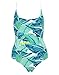 Qpladlse Swimwear Women's One Piece Swimsuit Reversible Lace-Up Bathingsuit(FBA) (S, Green Leaves)