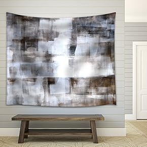 Brown and White Abstract Art Painting - Fabric Wall Tapestry Home Decor - 51x60 inches