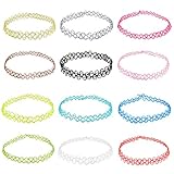 Jane Stone 12PCS 90s Vintage Black Choker Necklace Set Stretch Gothic Tattoo Jewelry(Fn1450-all)