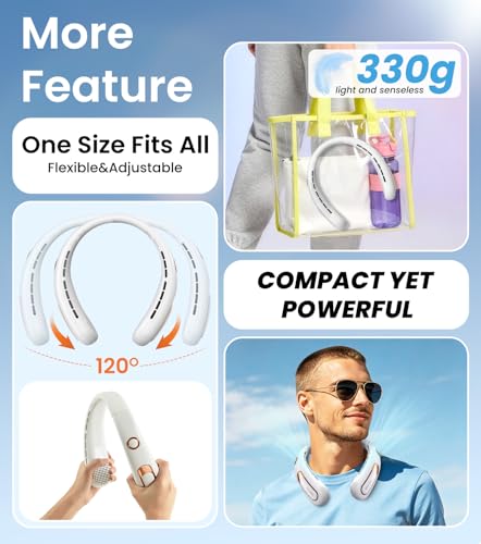 Neck Fan, Bladeless Portable Neck Fan, 4000mAh USB Rechargeable Face Fan, 3 Speed Personal Cooling Fan with 360° Airflow - for Hot Flashes Home Office Travel Outdoor Sports (White)