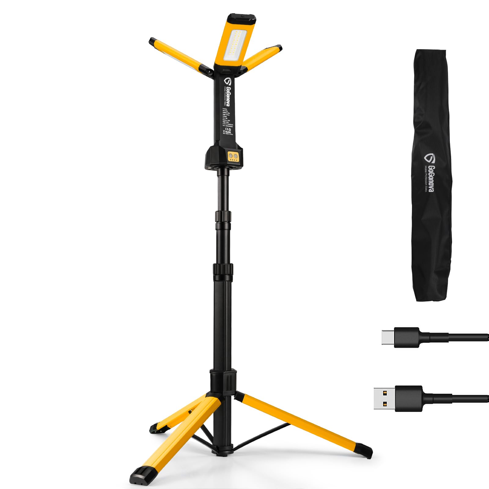 Photo 1 of Rechargeable Work Light with Stand, GoGonova Cordless Work Light with Triple LED Lamps, 8AH Battery, 700/1200/2200 Lumen, 4000/6500K Dimmable Led Work Light Kit ?Yellow?