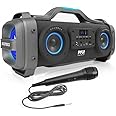 Pyle Wireless Portable Bluetooth Boombox Speaker - 800W Rechargeable Boom Box Speaker Portable Barrel Loud Stereo System with AUX Input, USB, 1/4", Fm Radio, 4" Subwoofer, DJ Lights - PBMSPG148, Black
