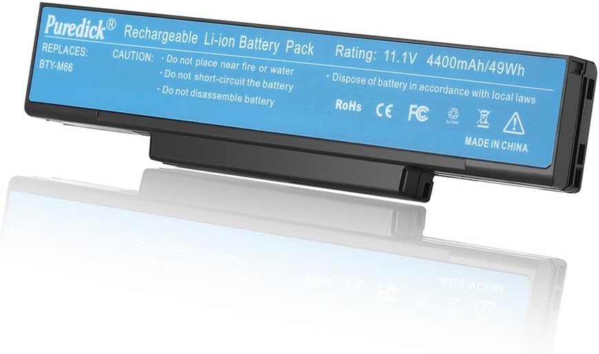 Puredick New Laptop Battery for MSI BTY-M66 BTY-M67 BTY-M68 CR400 CX410 EX400 EX410 EX460 EX600 EX620 EX720 GE600 -12 Months Warranty[Li-ion 6-cell 11.1V 4400mAh]