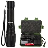 Tactical Flashlight Rechargeable 1000 Lumens Led Flashlights Battery Powered Tac Light Flashlight with 5 Modes & Zoom Function Ultra Bright Torch for Camping,Hiking,Hunting,Fishing,BBQ and EDC