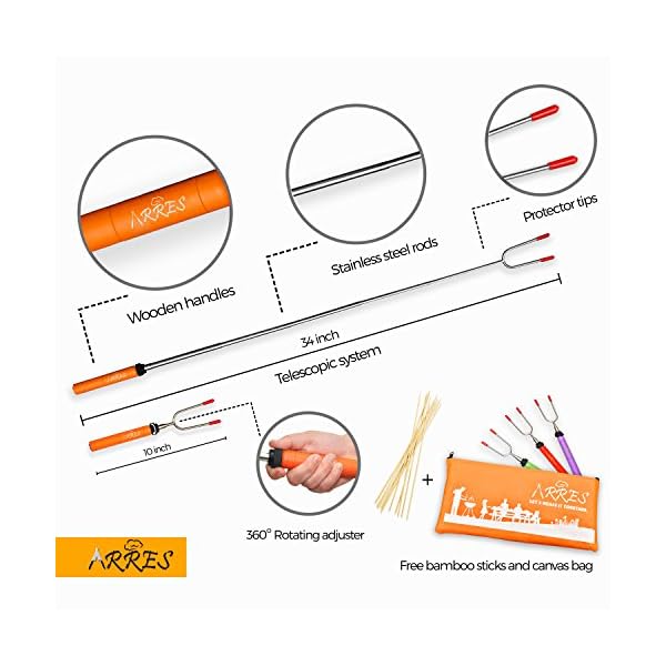 Marshmallow-Roasting-Sticks-kit-Telescoping-Stainless-Steel-Cookware-Set-Forks-for-Smores–Best-Camping-Accessories-for-Kids-over-campfire-Hot-Dog-Fire-Pit-Cooking-BONUS-Bag-10-Bamboo-skewers