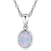 CiNily 14K White Gold Plated Opal Pendant Necklace-Flower/Oval Shap Necklace Gemstone Women Girls Jewelry Gift