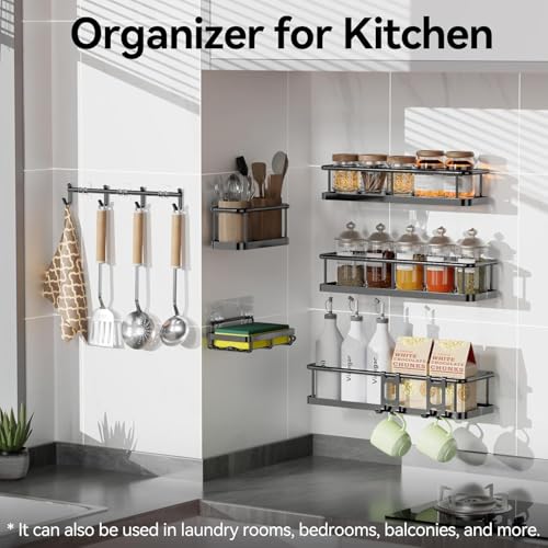 Beauenty Shower Caddy,100% Rustproof Bathroom Decor Shelves with Hooks And Soap Holder,No Drill Bathroom Organizers and Storage,6-Pack Large Capacity Shower Shelves for Bathroom,Toilet,Kitchen(Black)