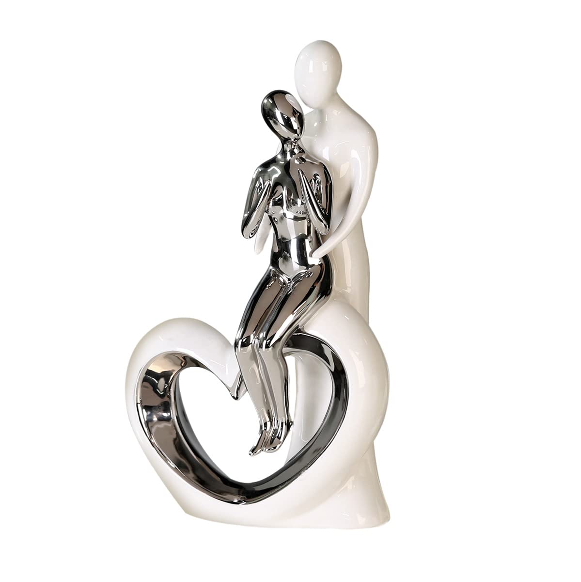 GILDE Modern Decorative Sculpture Figurine Romance Ceramic White Silver Height 33.5 cm Width 19.5 cm — image 1