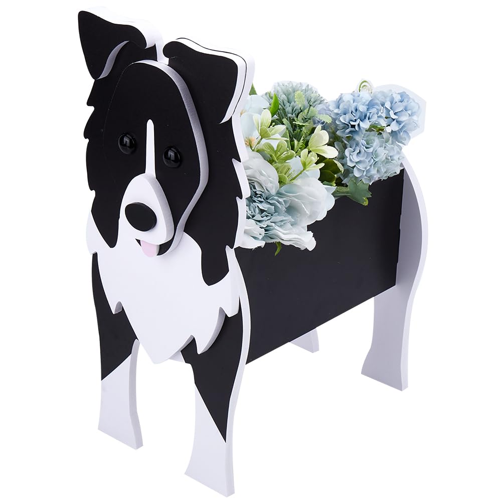CREATCABIN Border Collie Dog Planter Plant Pots Pet Animal Shaped Planter Pots Flower Garden Planter Pot Plant Storage Container PVC for Indoor Outdoor Garden Plants DIY Decoration Gift 13.39x8.66Inch