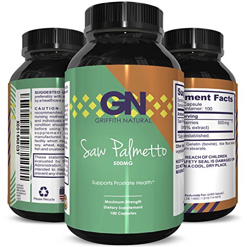 Natural Saw Palmetto Supplement, Hair Loss and Testosterone Support with Purest Berry Extract, Powder in Food, Grade Capsules a Rapid Absorption and Fast Acting by Griffith Natural