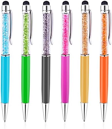 CoolingTech 2 in 1 Universal Capacitive Stylus and Ballpoint Pen (6 Pack) - Light Blue / Green / Gray / Pink / Gold / Orange