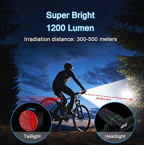 Bike Lights Set USB Rechargeable,cshare 1200 Lumen Super Bright Dual LED Bike Headlight with Taillight, 20 Light Modes,Waterproof Bicycle Lights Front and Back for Men Women Kids Road Mountain Cycling