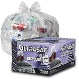 Clear Recycling Bags by Ultrasac - Heavy Duty 45 Gallon Garbage Bags (Huge 100 Pack w/Ties) - 46' x 40' - Industrial Quality Clear Trash Bags for Paper, Plastic, Cans, Bottles, Newspaper, Grass, Lawn
