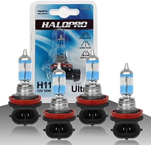 HaloPro 4PCS H11 12V 55W Ultra white Halogen Bulb Xenon White Halogen Fog driving light,Low beam bulb,DRL light,ACURA Chevy GMC Dodge,Pack of 4pcs