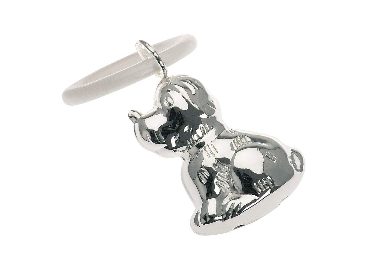 Baby Rattle Dog on Teething Ring Silver-Plated