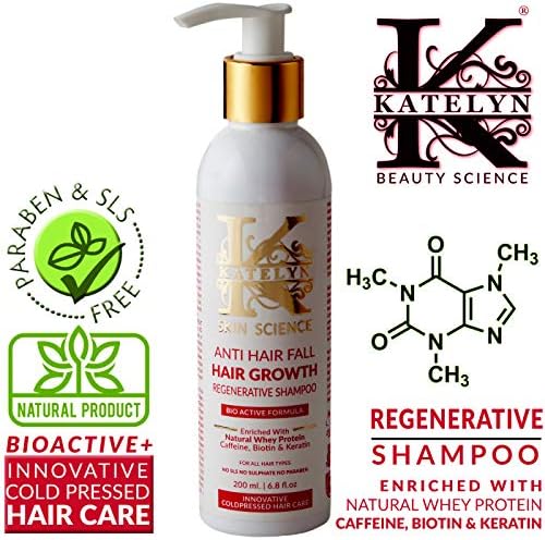 Katelyn BioActive Anti Hair Fall & Hair Growth Regenerative Shampoo with Natural Whey Protein, Caffeine, Biotin & Keratin 200ml, Control Severe Hair Fall, Promotes Hair Regeneration, Anti Frizz
