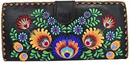 Lavishy Colorful Bohemian Flower Bouquet Embroidered Beautiful Large Wallet