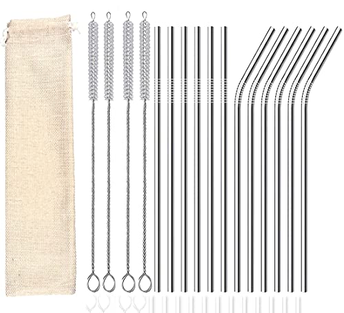 Strohhalm Edelstahl, Metall Strohhalm, Wiederverwendbare Strohhalme, 12er Set Metal Straw, Trinkhalme mit vier… – Bild 3