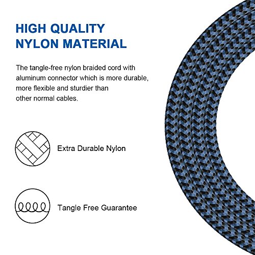 Vanzon Phone Cable 5Pack (2x3FT 2x6FT 10FT) to USB Syncing Data and Nylon Braided Cord Charger Charging Cable Compatible Phone XS MAX, XR, X, 8, 7, 7 Plus, 6, 6s, 6 Plus, 5, 5c, 5s, SE-Blue - Thumbnail 3