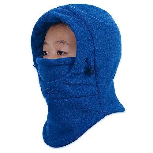 Kids windproof double thick fleece hoody balaclava outdoor sleddi…