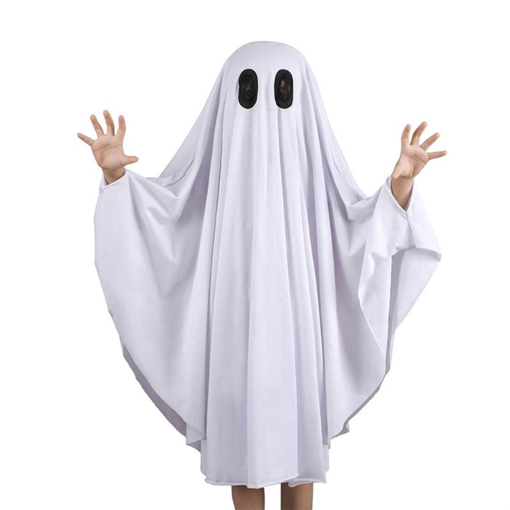 CZSMART Halloween Ghost Costume, Kids White Ghost Face Cloak Baby Spooky Cape Halloween Cosplay Costume for 1-9 Years Old Kids (L(92cm))