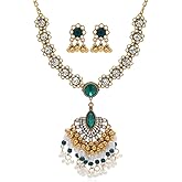 Dtja Boho Tassel Jhumka Statement Earrings Necklace Jewelry Set for Women Gold-Toned Bohemian CZ Chandelier Dangle Drop Vintage Indian Bollywood Tribal Festival Holiday Accessories Gifts